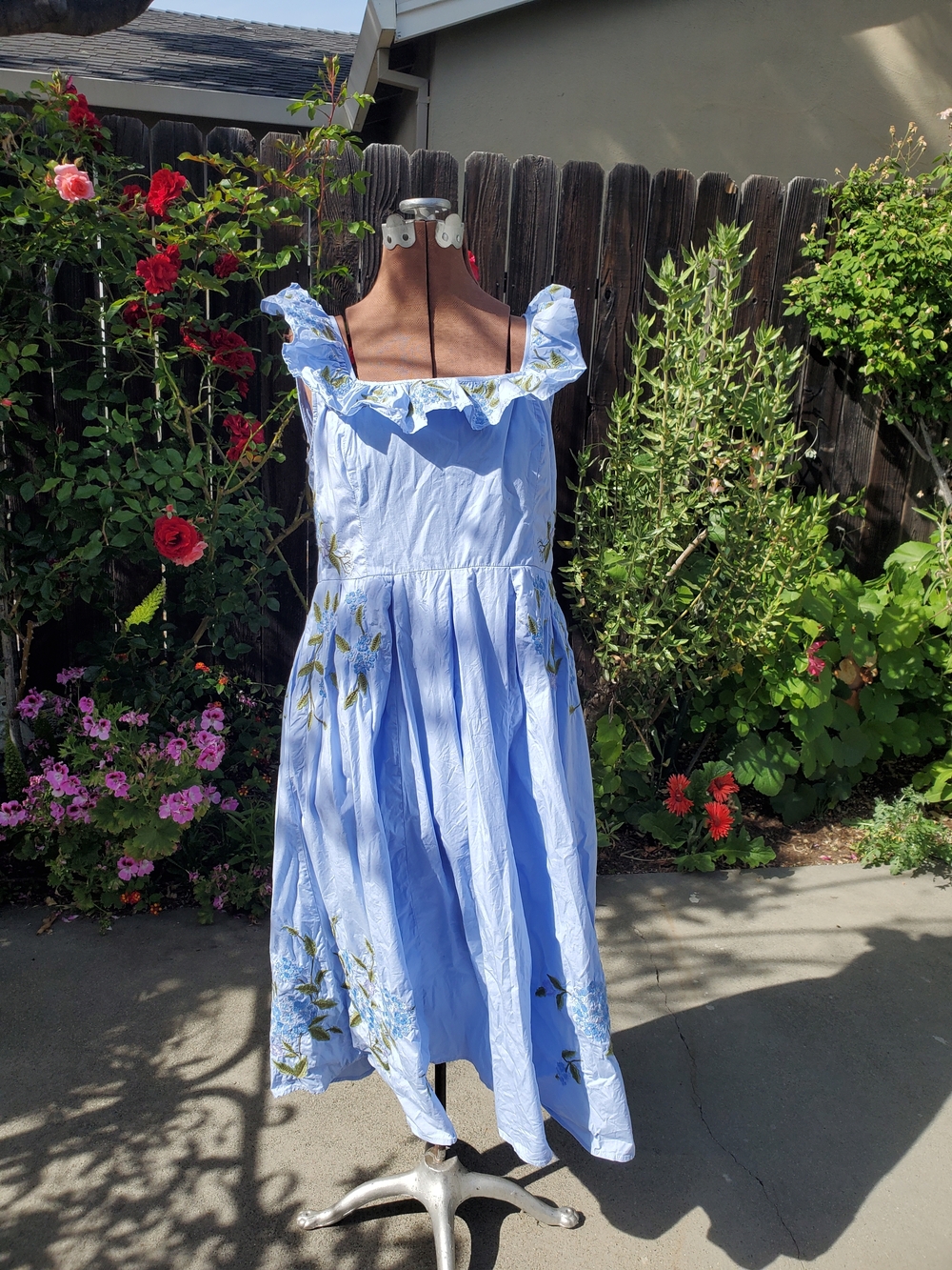 JessaKae Sky Blue Floral Ruffle Midi Dress